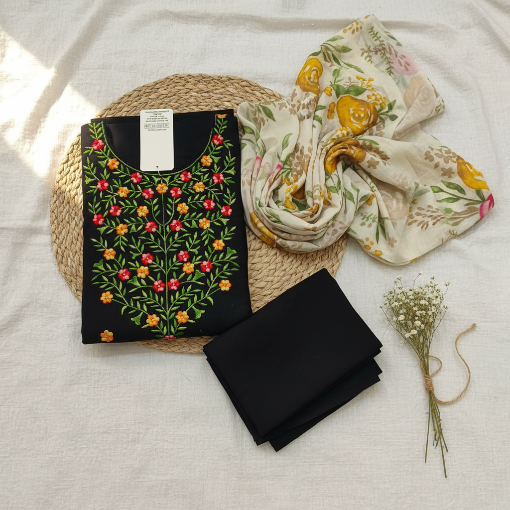 Unstitched Salwar Suit Material (Black)