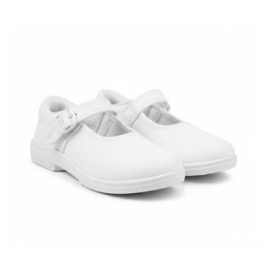Classic Girls' White Mary Jane School Shoes (Velcro Strap)