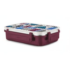 Fun Feast 3 Insulated Leak-Proof Lunch Box with Geometric Print Lid