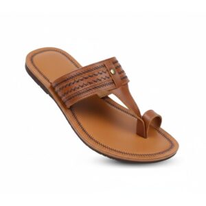 Handcrafted Men’s Tan Leather Kolhapuri Chappals with Intricate Braided Straps