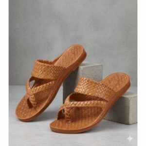Handcrafted Textured Tan Ethnic Slip-On Sandals