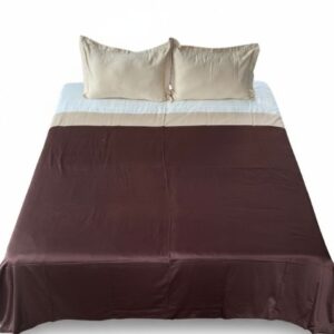 Modern Trio-Tone Color-Blocked Premium Bedsheet Set (Deep Cocoa & Champagne)