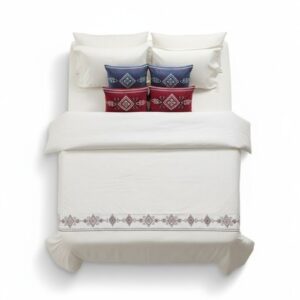 Royal Ivory Heritage Bedding Set – Featuring Multi-Tone Geometric Embroidery