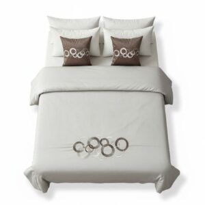 Urban Harmony Interlocking Ring Embroidered Bedding Set (Silver Birch & Charcoal)