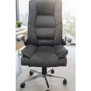 High-Back Executive Suede Office Chair with Flip-Up Arms