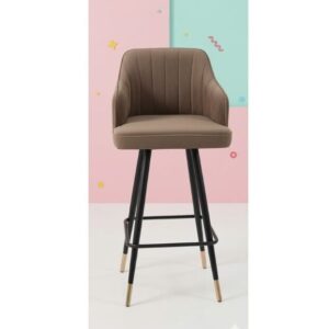 Premium Velvet Upholstered Swivel Bar Stool with Gold-Tipped Metal Legs (Mocca Brown)