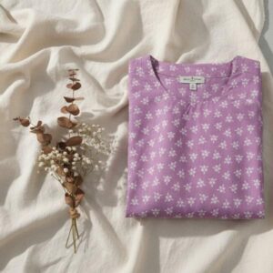 Elegant Lavender Floral Print Cotton Kurti with 34 Sleeves