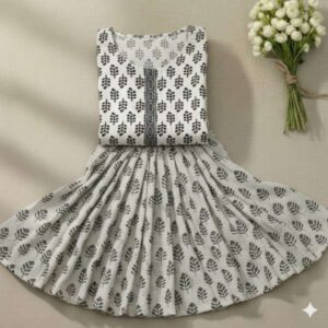 Women’s Cotton Hand-Block Print Straight Kurti in White & Black