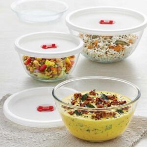 Premium Borosilicate Glass Mixing & Serving Bowl Set with Airtight Fresh-Seal Lids (Set of 3 500ml, 900ml, & 1.3L)