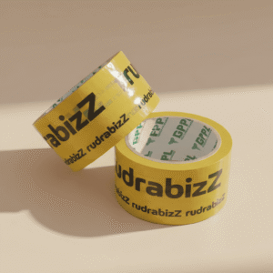 Rudrabizz Printed BOPP Packaging Tape 48mm (2 Inch) 65 Meter Length | Strong Adhesive Parcel Packing Tape | 2 Roll Pack for E-commerce & Box Sealing (