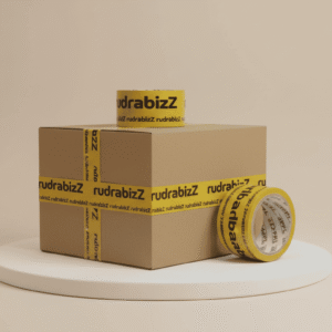 Rudrabizz Printed BOPP Packaging Tape 48mm (2 Inch) 65 Meter Length | Strong Adhesive Parcel Packing Tape | 1 Roll Pack for E-commerce & Box Sealing